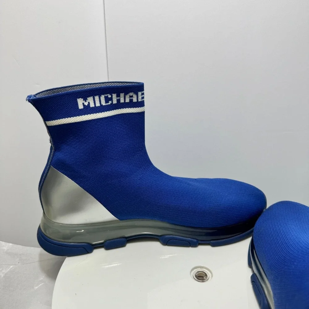 Michael Kors Kendra Reflective High Stretch Knit Sock Sneaker 10.5 Sapphire Blue